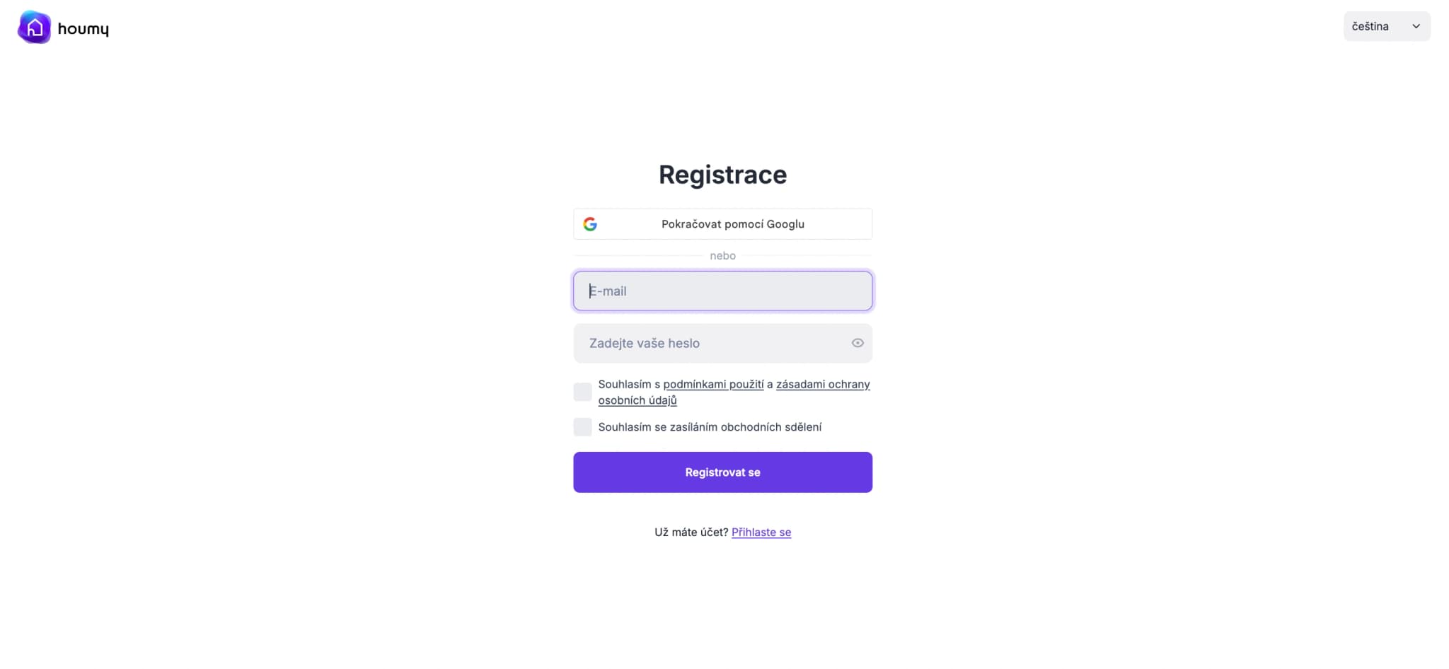 Přihlášení přes email